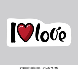 Love sticker of colorful set. This charming illustration combines a cartoon design and the heartfelt message I love you on a gentle pastel backdrop. Vector illustration.
