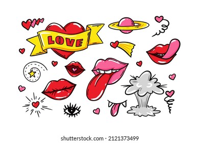 Love Sticker pack. Vector illustration. Valentines Day design elements