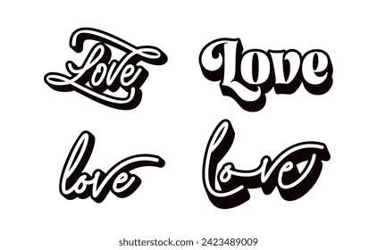 Love sticker set. Retro vintage style for Valentine's Day. Typographic lettering.