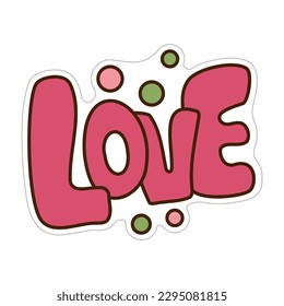 Love sticker in y2k style. Cartoon vector color illustration.