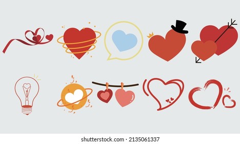 Love stickers collection set, cartoon style flat design Premium Vector