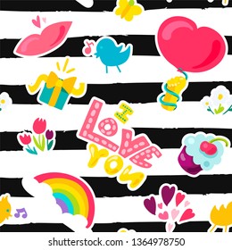 Love stickers seamless vector pattern
