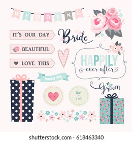 Love stickers. Signs, symbols, objects and templates for planners, wedding invitations, notebooks, diaries and valentine's day cards.