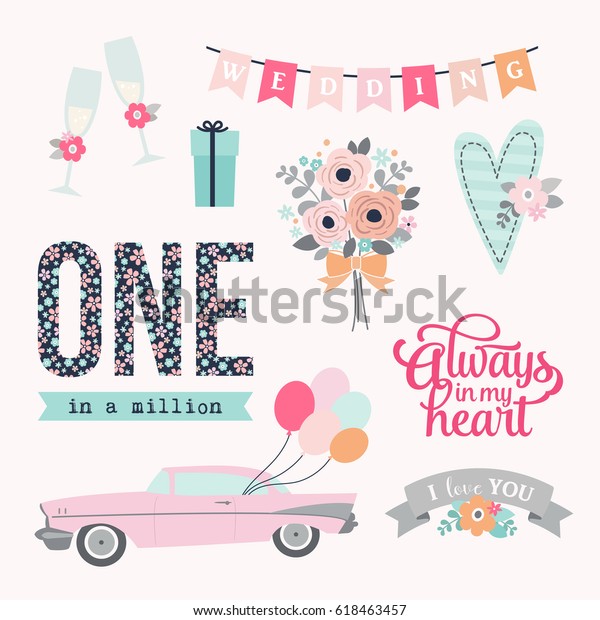 Love stickers. Signs, symbols, objects and\
templates for planners, wedding invitations, notebooks, diaries and\
valentine\'s day cards.