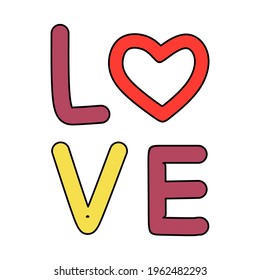 Love stickers vector for Valentines Day. Hand drawn colorful objects.