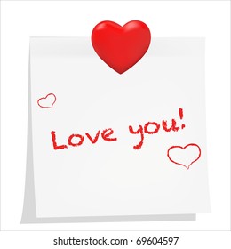 Love Sticky With Magnet Heart, Isolated On White Background, Vector Illustration