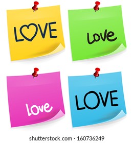 Love Sticky Note - Traditional office paper sticker set isolated on white background