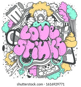 Love stinks text lettering. Drawn art sign. Sarcastic valentine card design.