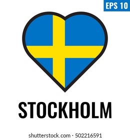 love Stockholm, city of Sweden. Flat vector icon design illustration on white background. Can be used for poster, t-shirt, postcard, banner, tourism.