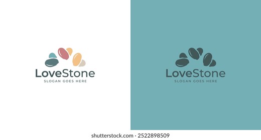 Love Stone Logo. Stone and Love Shapes with Minimalist Style. Zen Stone Logo, Icon, Symbol, Vector, Design Inspiration.