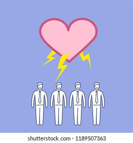 Love storm. Vector concept illustration of heartstorming and teamwork | flat design linear infographic icon on blue background
