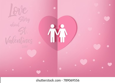 Love story about St. Valentine's Day. Invitation card. Origami design. Vector illustration