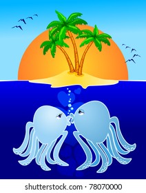 Love story between two polyps, vector
