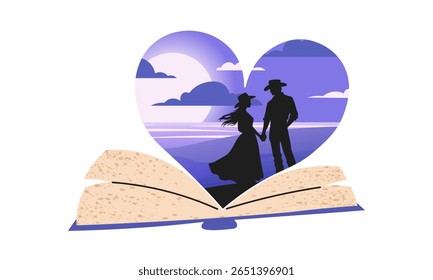 Love Story in a Book. Couple on the seashore 