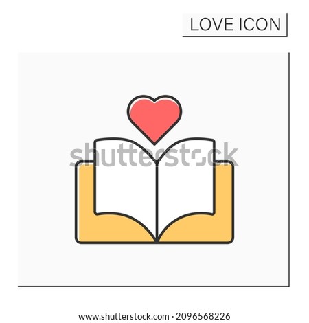 Love story color icon. Romantic book with dramatic plot. Book with happy end. Romantic stories. Love concept. Isolated vector illustration