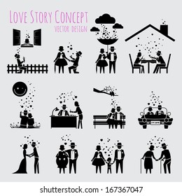 Love story concept, Icon set, illustration vector design.