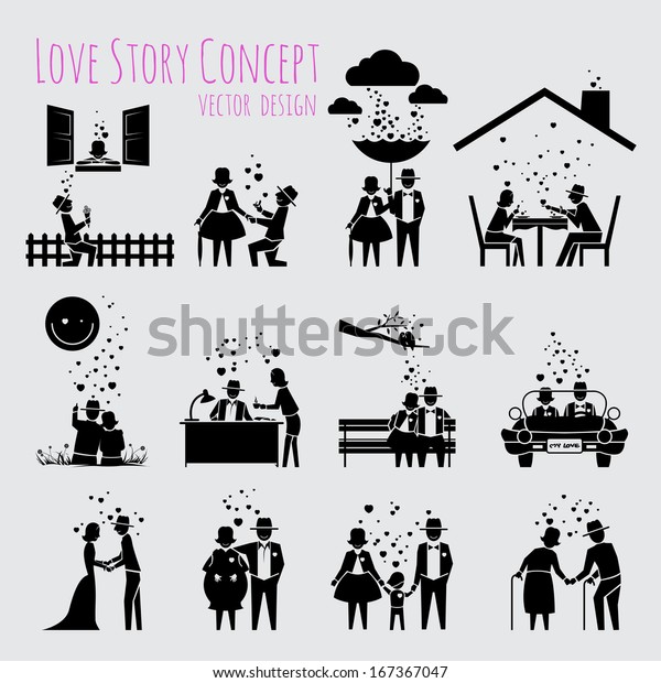 Love\
story concept, Icon set, illustration vector\
design.