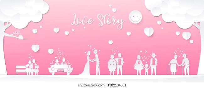 Love story concept paper cut style, Icon set, illustration vector design.