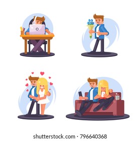 Love story. Flat Characters. Set of illustrations. Vector illustration.