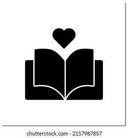 Love Story Glyph Icon. Romantic Book With Dramatic Plot. Book With Happy End. Romantic Stories. Love Concept. Filled Flat Sign. Isolated Silhouette Vector Illustration