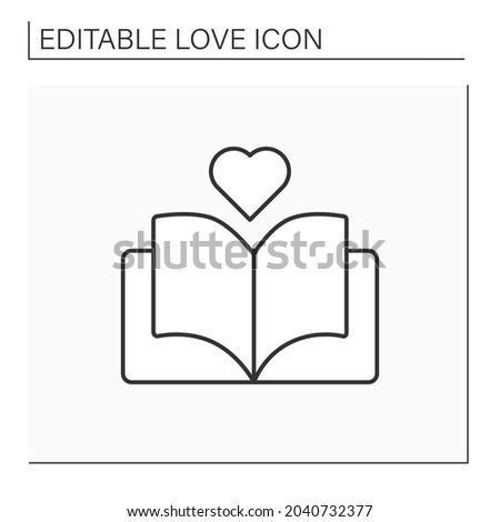 Love story line icon. Romantic book with dramatic plot. Book with happy end. Romantic stories. Love concept. Isolated vector illustration. Editable stroke