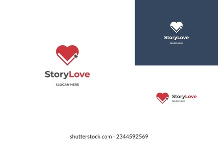 love story logo design, heart icon combine with book logo