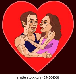 The love story of a man and woman in the background color of the heart.