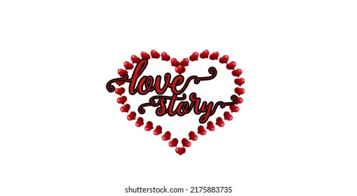 Love story png download.English calligraphy text love story written in heart shape frame.