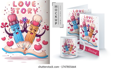 Love Story Poster And Merchandising. Vector Eps 10