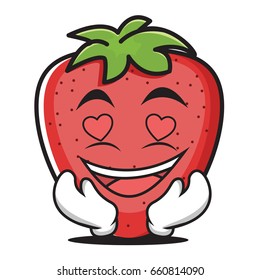 In love strawberry cartoon character vector illustration