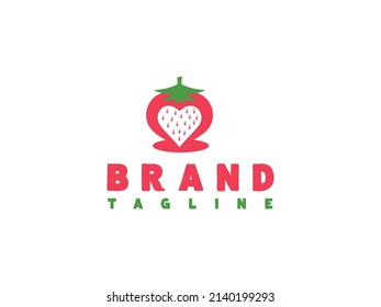 Love Strawberry Fruit Farm Logo Vector Design