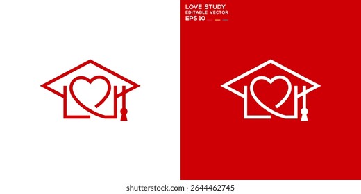 Love study logo. Education, study, heart, romantic. Vector icon symbol template EPS 10.