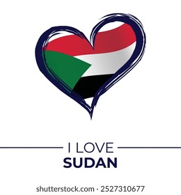 I Love Sudan Banner with Flag in Heart. Sudan love Emblem Isolated on White Background. Vector, Illustration, Isolated, Love, Background.