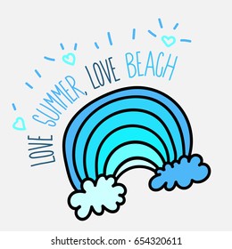 Love Summer, Love Beach lettering poster with blue wave