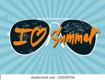 I love Summer. Summer calligraphic handwritten lettering grunge style poster design. Retro vector illustration.