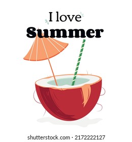 I love summer with coconut  vector banner design