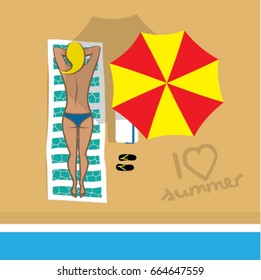 I love summer concept with a sunbathing topless lady on the beach