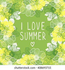 I love summer. Decorative floral background with flowers of peony