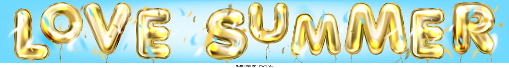 Love Summer disco poster by foil balloons in blue air