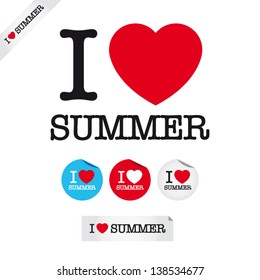 I Love Summer, Font Type With Signs, Stickers And Tags