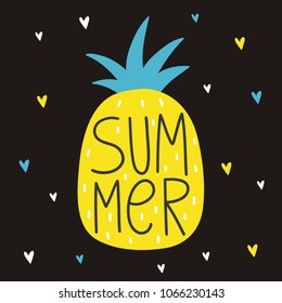 I love summer. Hand drawing lettering with pineapple 