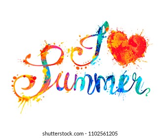 I love summer. Hand written vector words of rainbow splash paint

