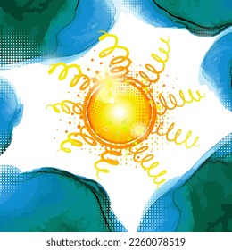 Amo el verano. Hola verano. Acuarela de sol y cielo. Ilustración del vector