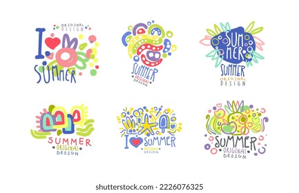 I love summer labels set. Summer holidays, beach vacation, party, restaurant or cafe menu badges hand drawn vector