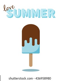 Love Summer lettering. Popsicle design for cards, prints, t-shirts, web etc. Design element. Summer theme concept. 