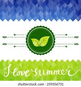 I Love Summer. Original custom hand lettering and summer background. Handmade calligraphy, vector. Illustration for greeting cards, invitations, and other printing projects.