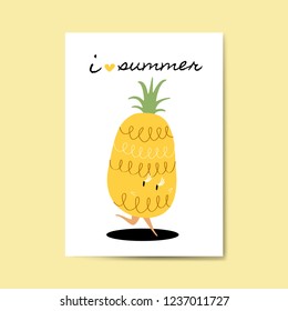 Me encanta el verano con la tarjeta de caricatura de piña vector