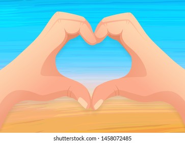 Love summer. Sea and hand heart shape. Goodbye summer concept vector