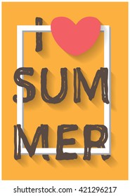 i love summer text on blue  background. backdrop.  layout template in A4 size. vector illustration