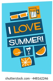 I Love Summer! (Vector Illustration in Flat Style Poster Design)